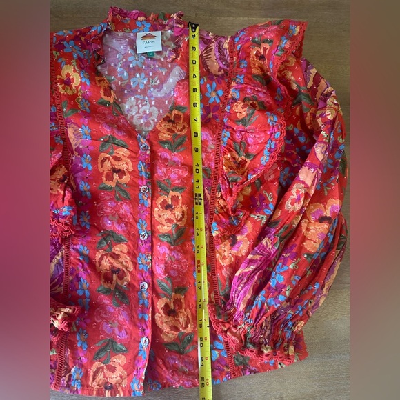 Farm Rio Red Spring Bananas Blouse Medium 100% Cotton - Picture 8 of 12